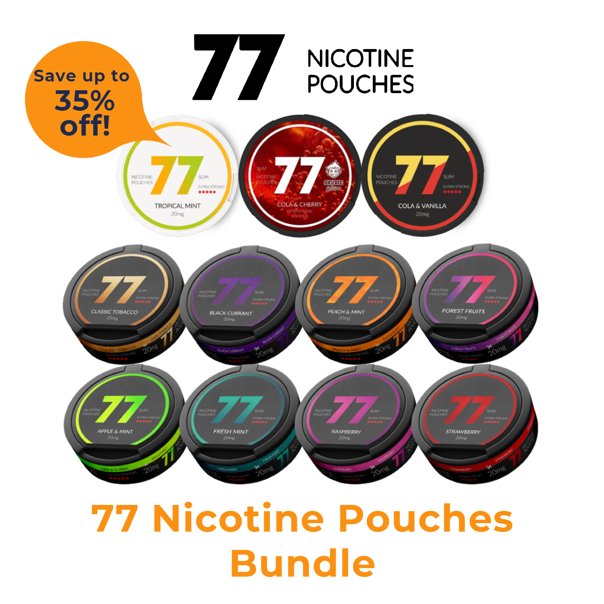 77 Nicotine Pouches Flavor Bundle (3mg, 6mg, 12mg, 20mg)