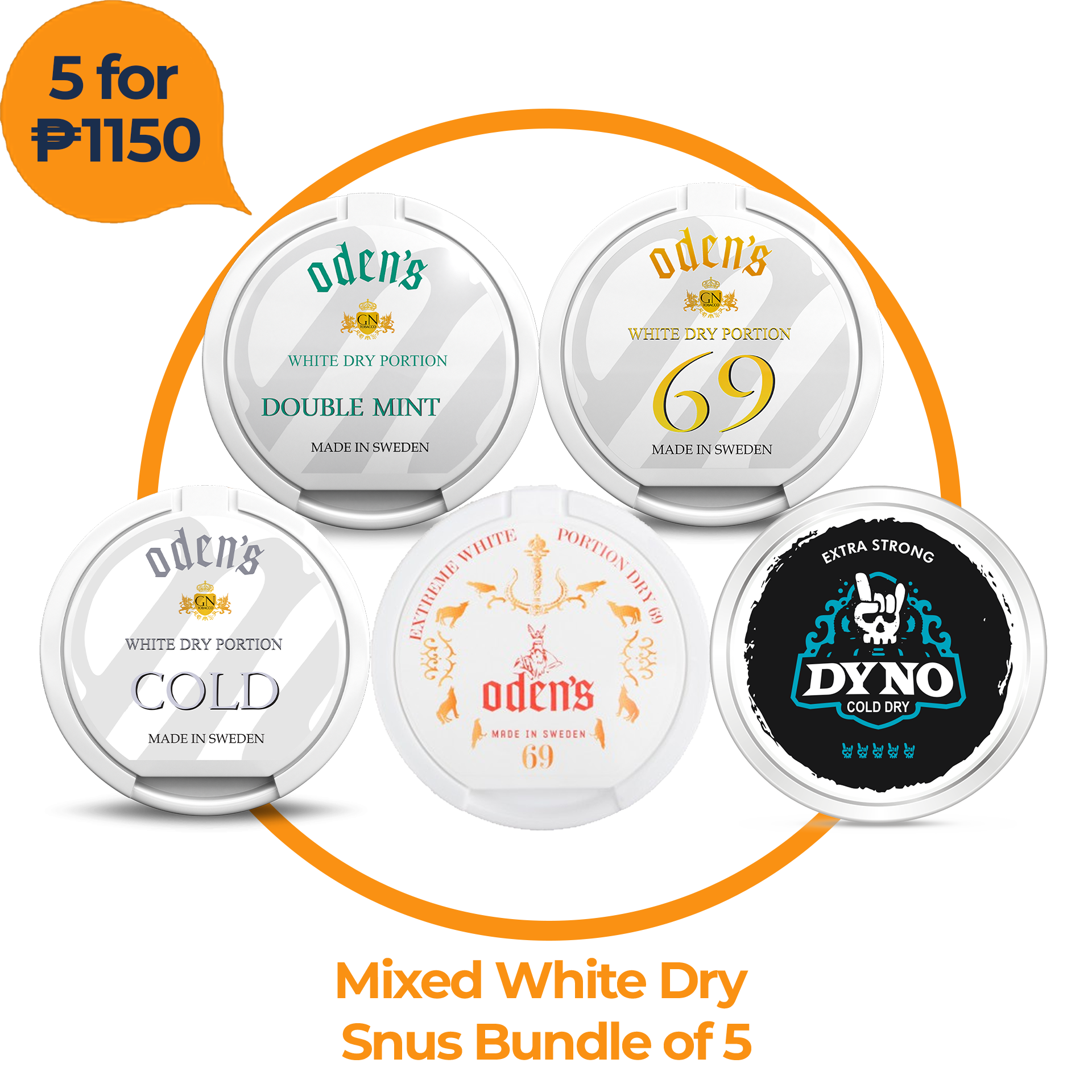 Mixed White Dry Snus Bundle of 5